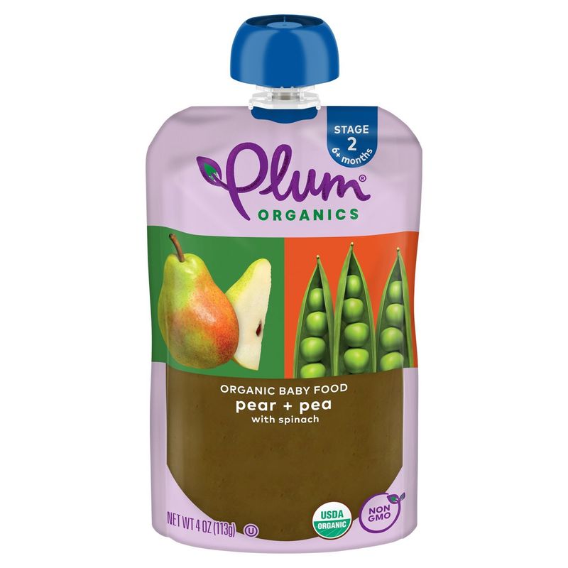 Plum Organics Pear + Pea with Spinach Organic Baby Food, Stage 2, 6+ Months, 4 oz