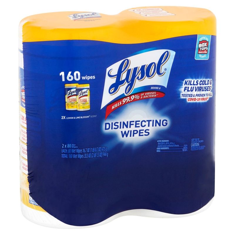 Lysol Lemon &amp; Lime Blossom Scent Disinfecting Wipes, 16.7 oz, 80 count, 2 pack