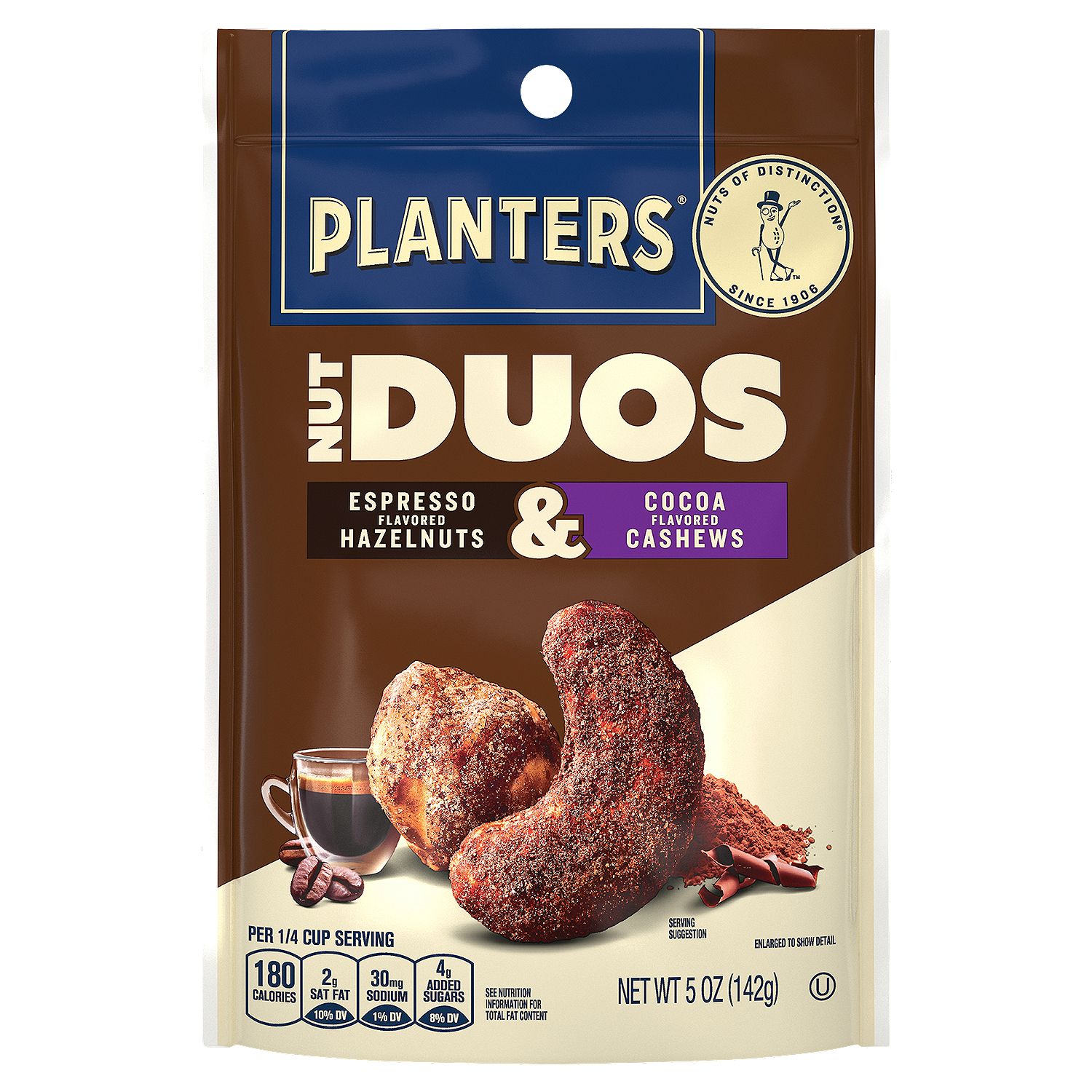 Planters Espresso Flavored Hazelnuts &amp; Cocoa Flavored Cashews Nut Duos, 5 oz
