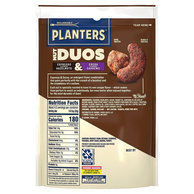 Planters Espresso Flavored Hazelnuts &amp; Cocoa Flavored Cashews Nut Duos, 5 oz