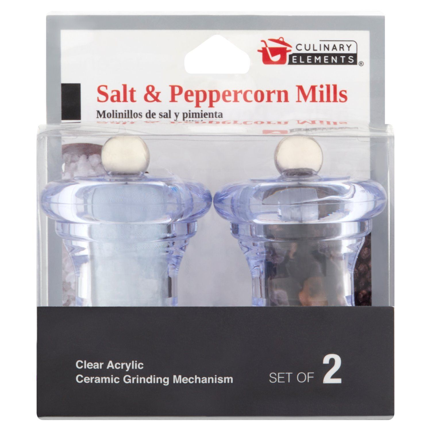 Jacent Culinary Elements Salt &amp; Peppercorn Mills, 2 count