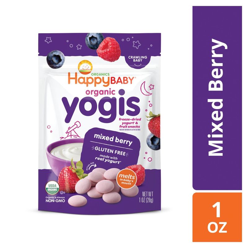 Happy Baby Organics Organic Yogis Mixed Berry Freeze-Dried Yogurt &amp; Fruit Snacks, 1 oz