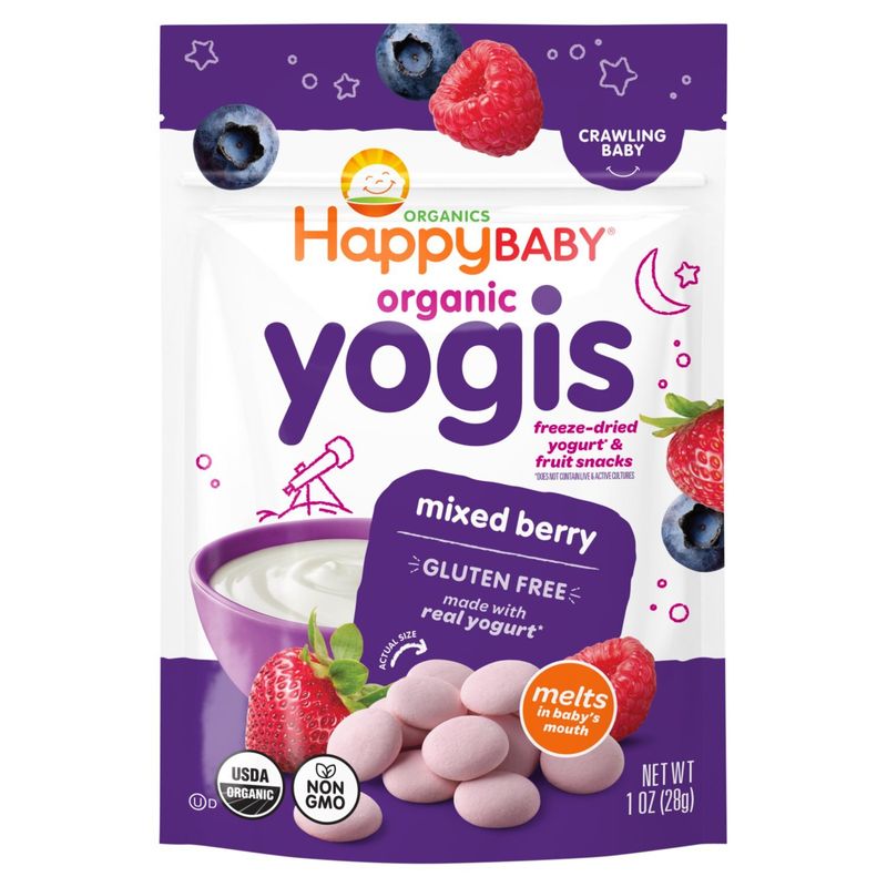 Happy Baby Organics Organic Yogis Mixed Berry Freeze-Dried Yogurt &amp; Fruit Snacks, 1 oz