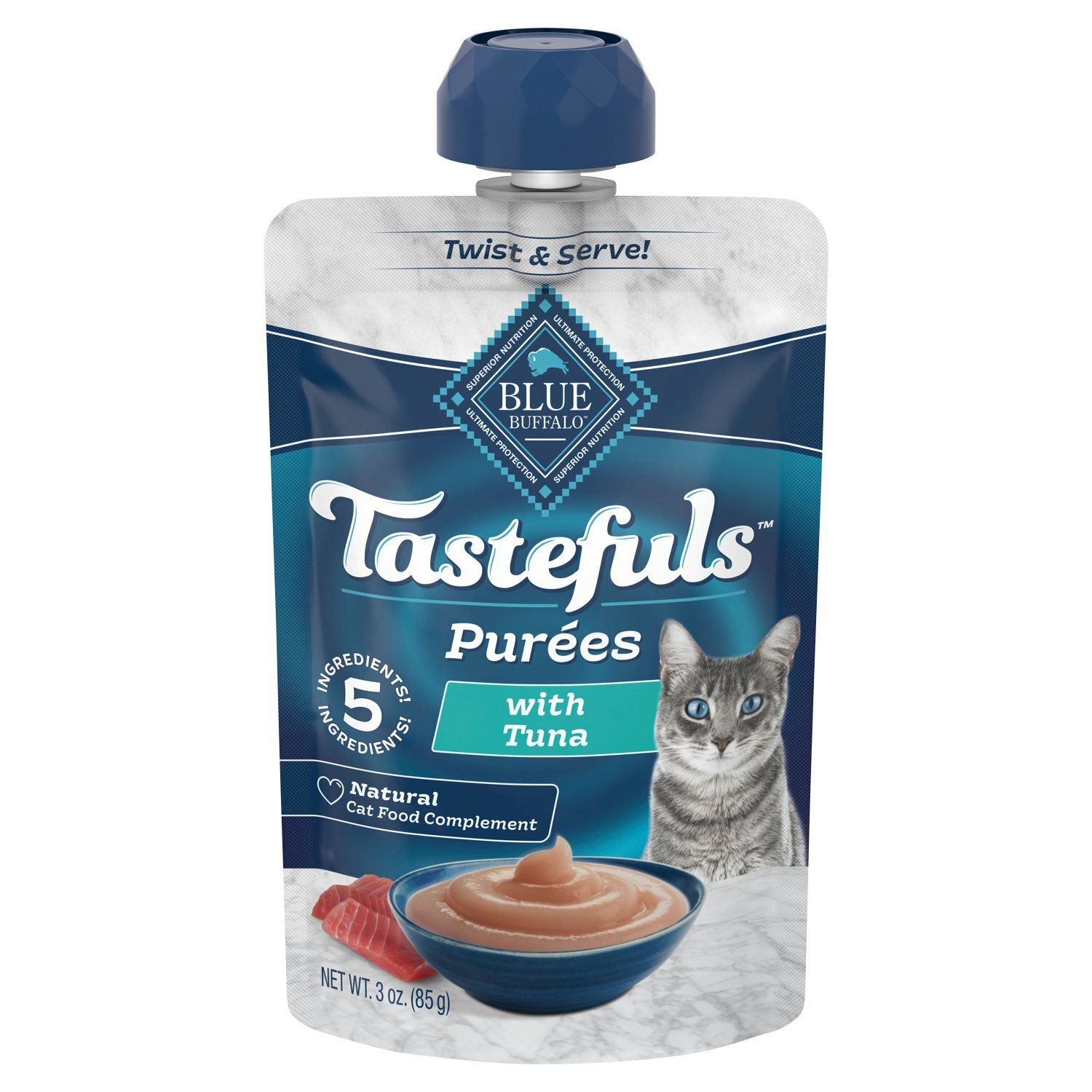 Blue Buffalo Tastefuls Purées with Tuna Natural Cat Food Complement, 3 oz