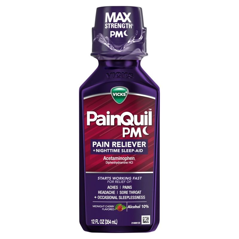 Vicks PainQuil Pain Relief Acetaminophen 1000mg Max Strength‡ Adult Pain Reliever Liquid 12oz, Back