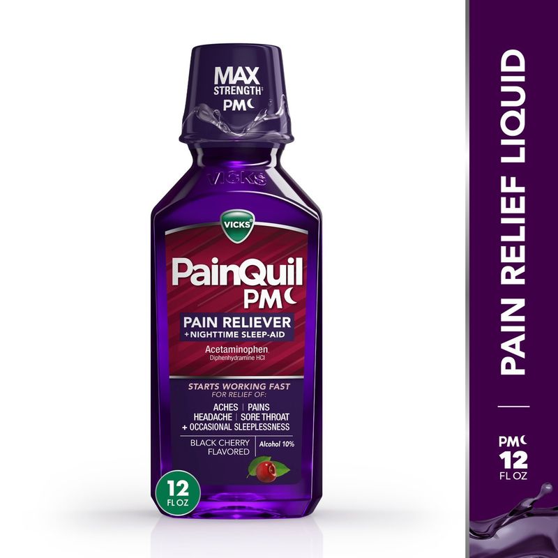 Vicks PainQuil Pain Relief Acetaminophen 1000mg Max Strength‡ Adult Pain Reliever Liquid 12oz, Back