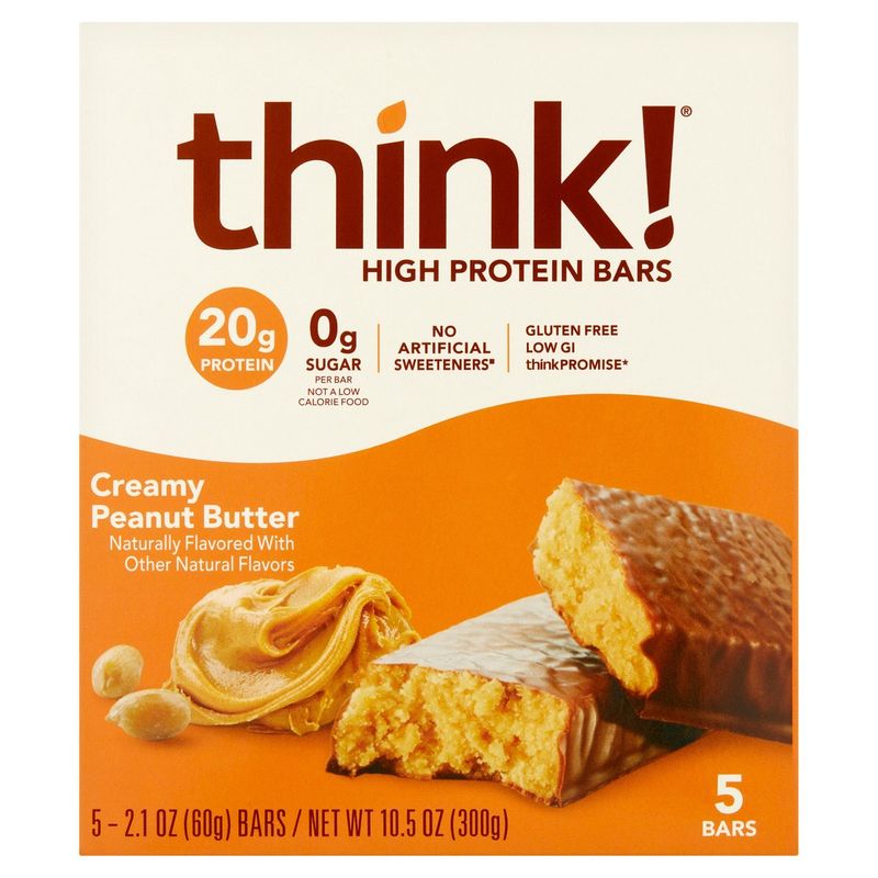 Think! Creamy Peanut Butter High Protein Bars,  2.1 oz, 5 count