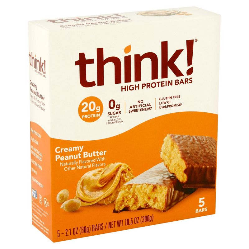 Think! Creamy Peanut Butter High Protein Bars,  2.1 oz, 5 count