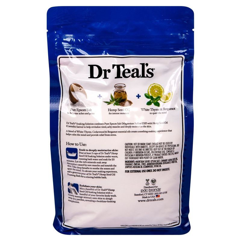 Dr Teal's Cannabis Sativa Hemp Seed Oil Pure Epsom Salt Soaking Solution, 3 lbs