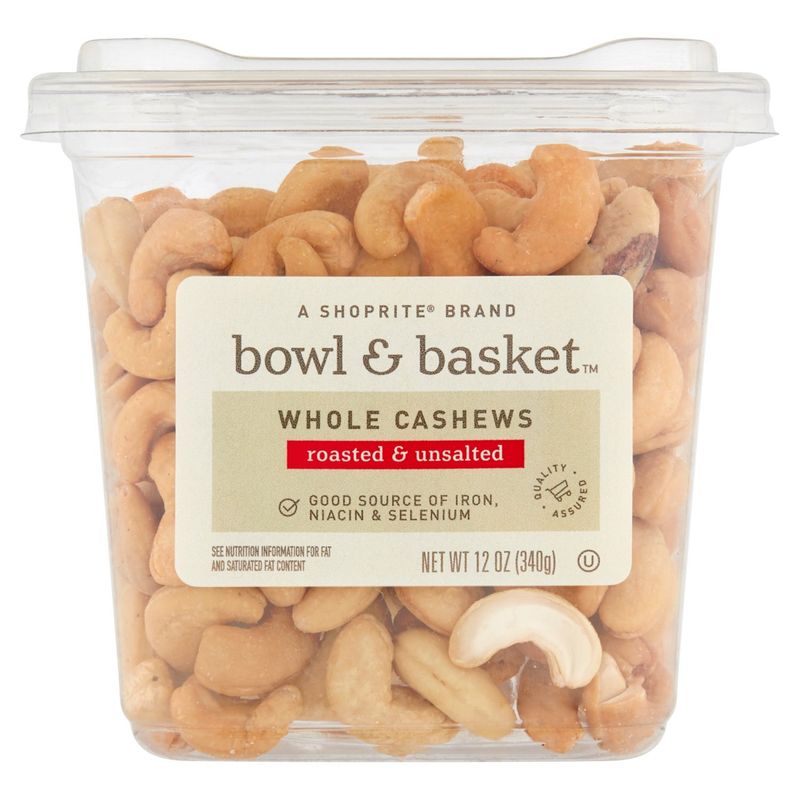 Bowl &amp; Basket Roasted &amp; Unsalted Whole Cashews, 12 oz