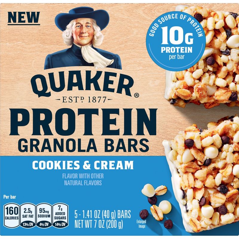 Quaker Protein Granola Bars Cookies &amp; Cream 1.41 Oz, 5 Count