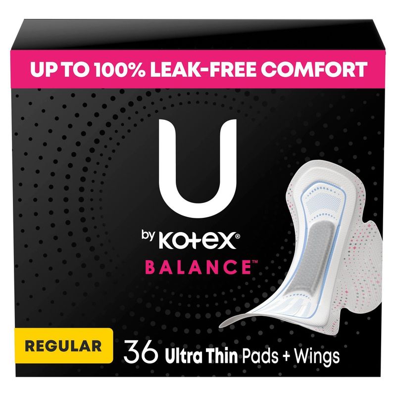 U by Kotex Balance Regular Ultra Thin Pads + Wings, 36 count