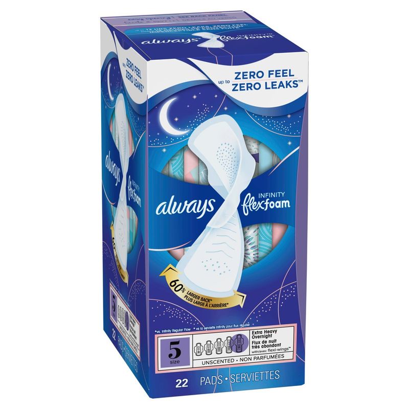 always Infinity FlexFoam Extra Heavy Overnight Unscented Pads, Size 5, 22 count