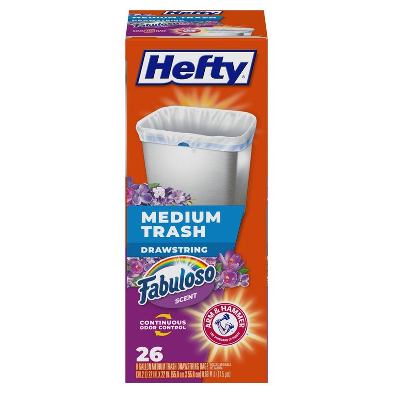 Hefty Fabuloso Scent 8 Gallon Medium Trash Drawstring Bags, 26 count