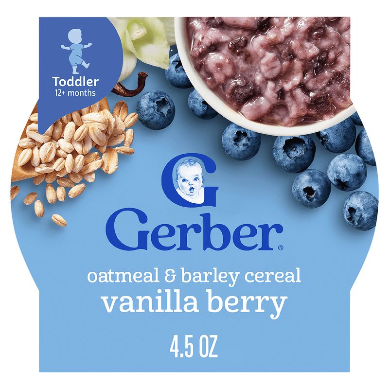 Gerber Vanilla Berry Oatmeal &amp; Barley Cereal Baby Food, Toddler 12+ months, 4.5 oz