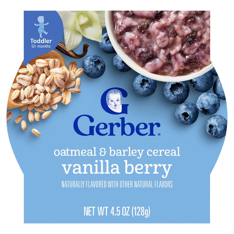 Gerber Vanilla Berry Oatmeal &amp; Barley Cereal Baby Food, Toddler 12+ months, 4.5 oz