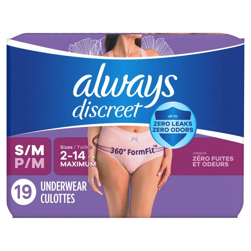 Always Discreet Maximum Underwear, Size S/M, 19 count