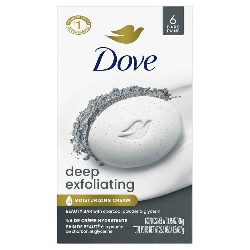 Dove Deep Exfoliating Beauty Bars with Charcoal Powder &amp; Glycerin, 3.75 oz, 6 count