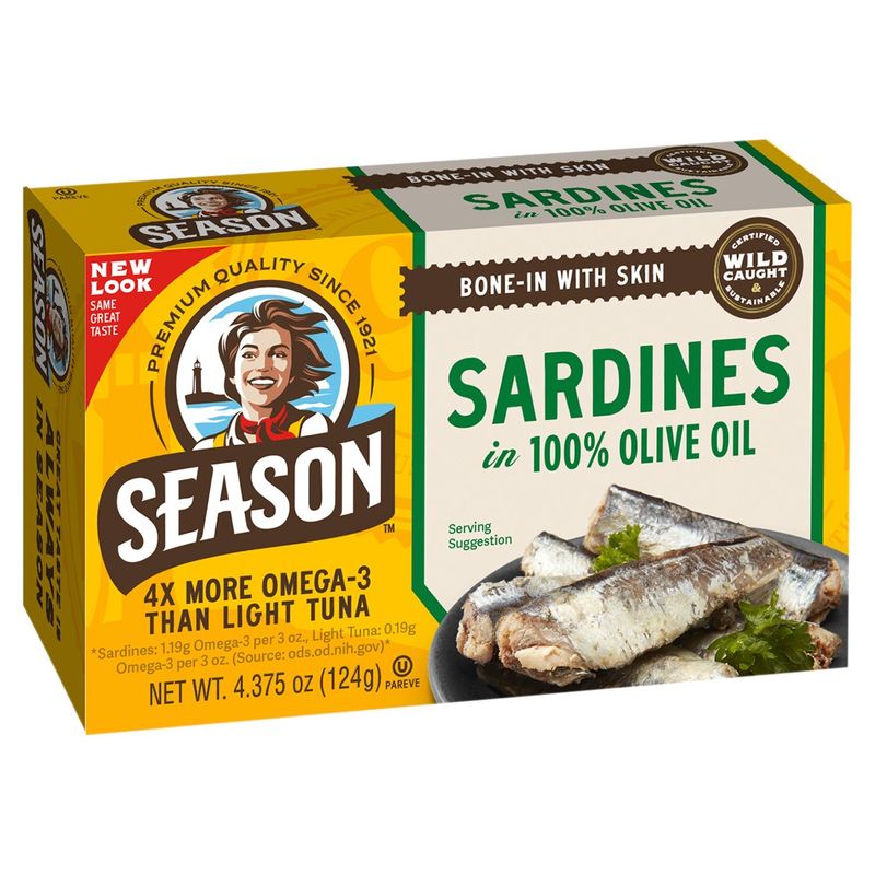 Season Sardines in 100% Olive Oil, 4.375 oz