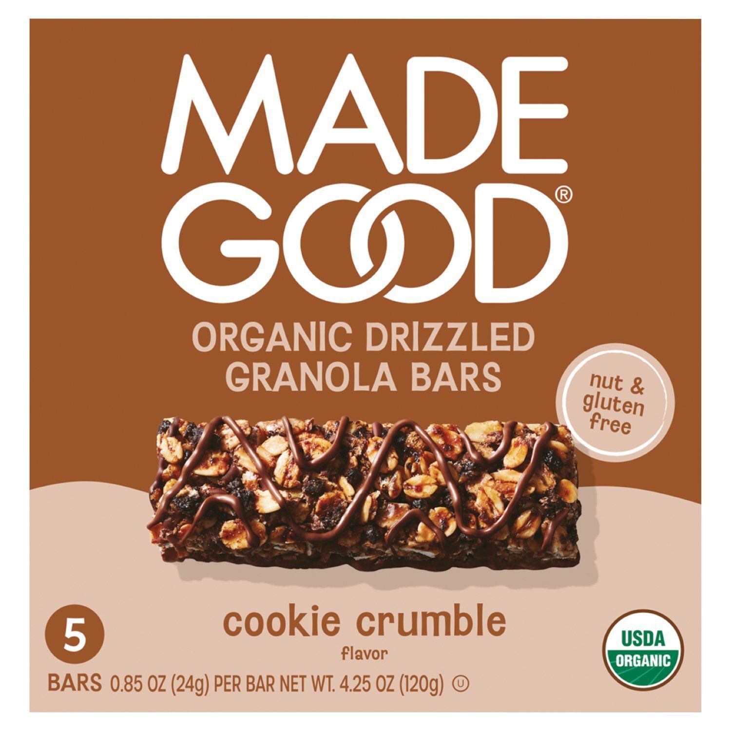 MadeGood Cookie Crumble Flavor Organic Drizzled Granola Bars, 0.85 oz, 5 count
