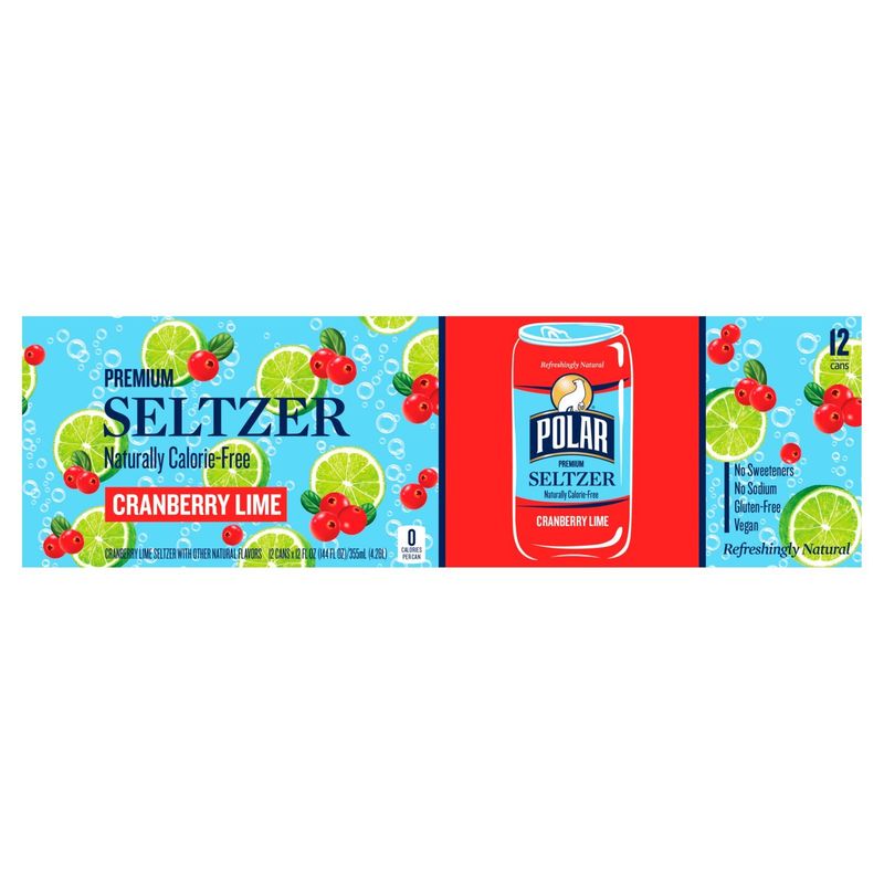 Polar Seltzer Water Cranberry Lime, 12 fl oz cans, 12 pack