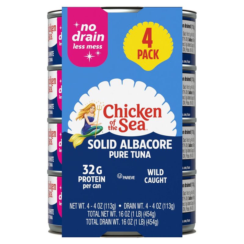Chicken of the Sea Solid Albacore Pure Tuna, 4 oz, 4 count