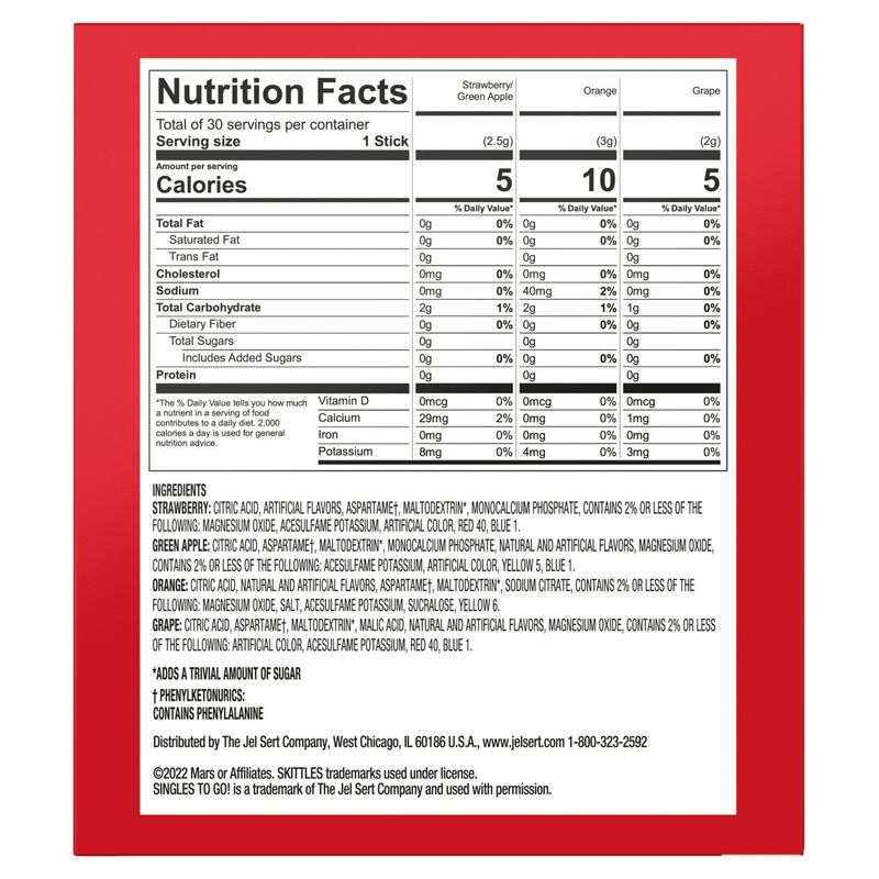 Skittles Zero Sugar Original Sticks Variety Pack, 30 count, 2.64 oz