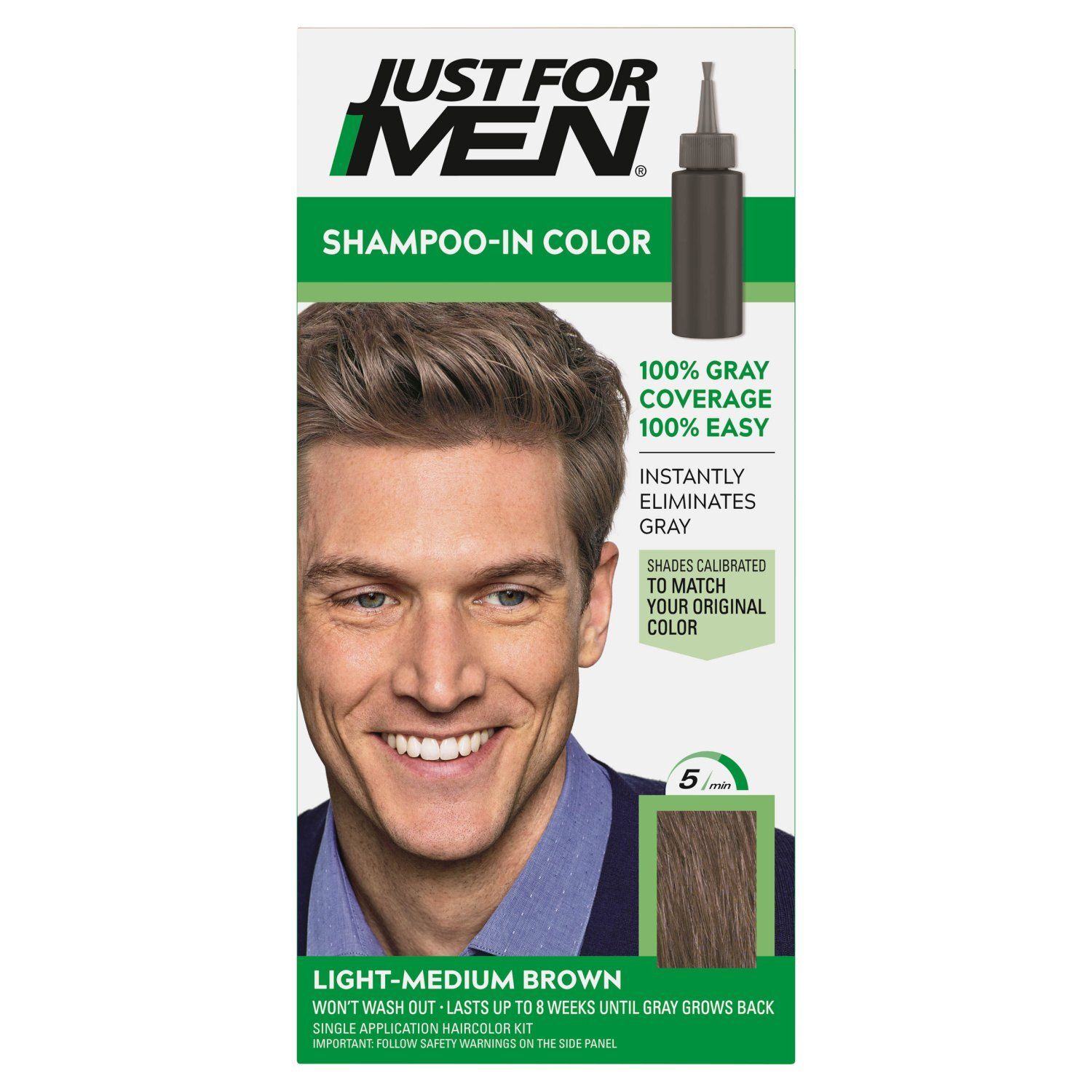 Just For Men Shampoo-In Color H-30 Light-Medium Brown Haircolor Kit, Single Application