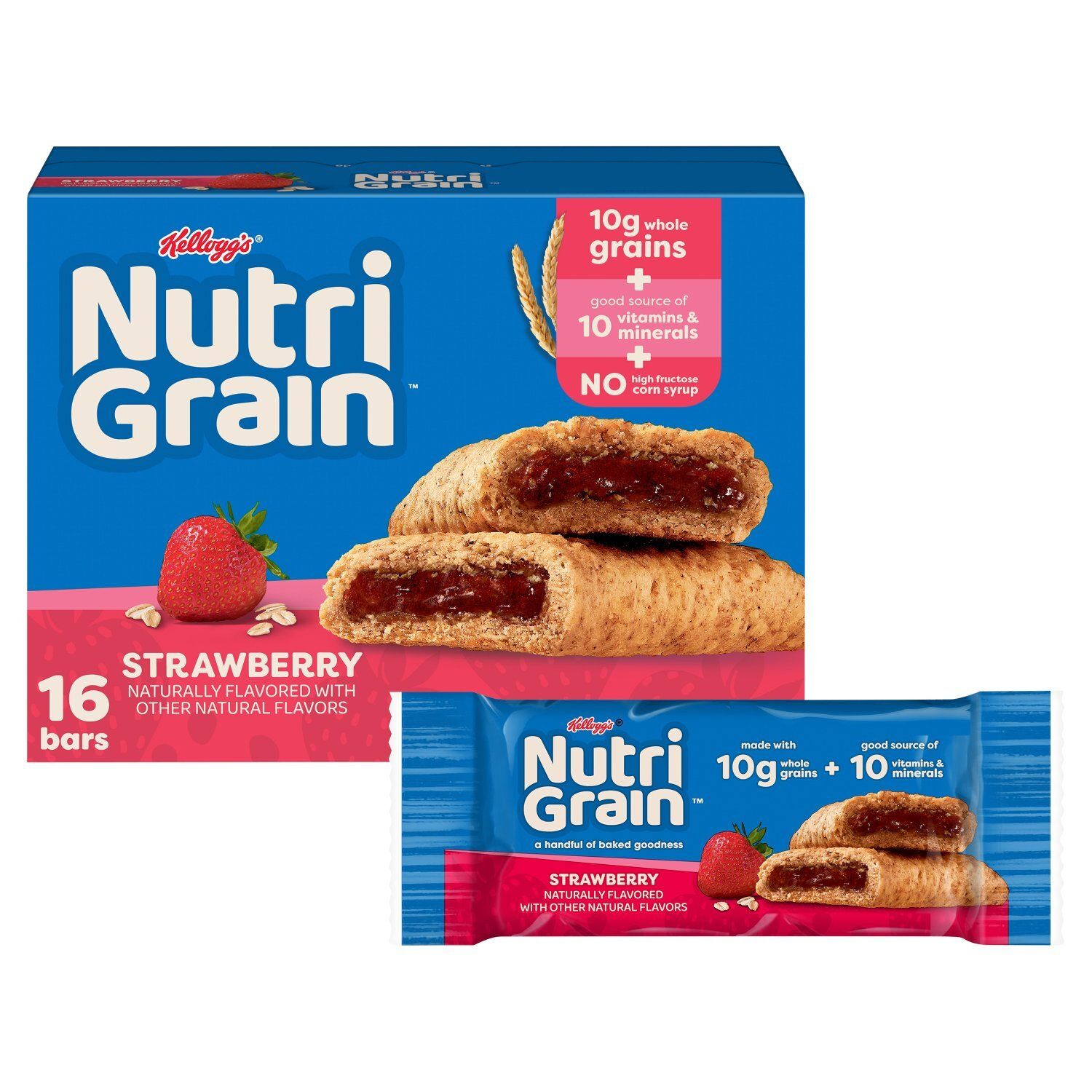 Kellogg's Nutri Grain Strawberry Breakfast Bars, 1.3 oz, 16 count