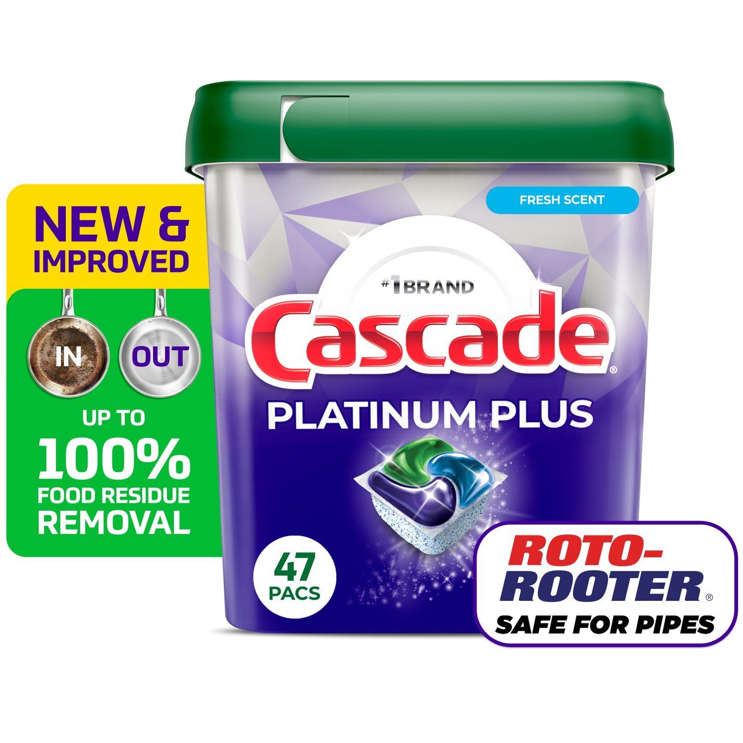 Cascade Platinum Plus Dishwasher Pods, Dishwasher Detergent, Dish Detergent Soap, Fresh, 47 Count