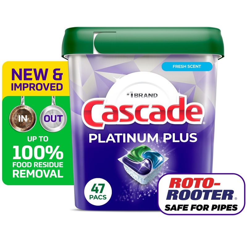 Cascade Platinum Plus Dishwasher Pods, Dishwasher Detergent, Dish Detergent Soap, Fresh, 47 Count