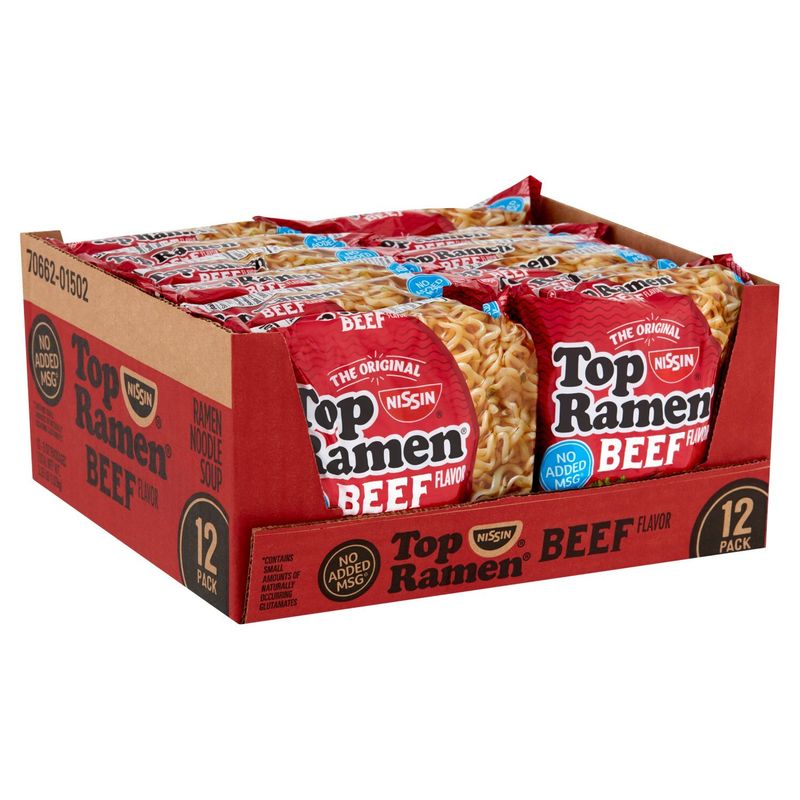 Nissin Top Ramen The Original Beef Flavor Ramen Noodle Soup, 3 oz, 12 count