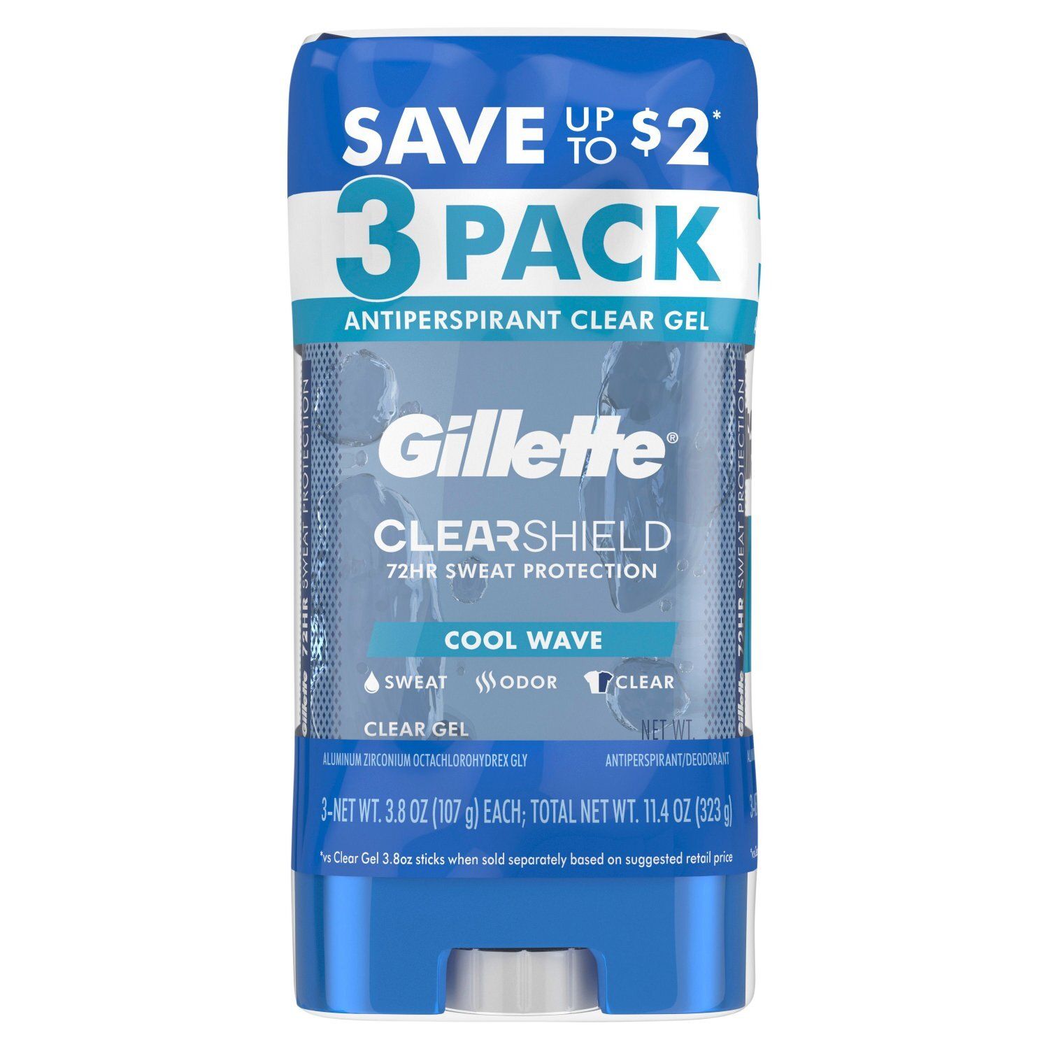 Gillette ClearShield Cool Wave Antiperspirant Clear Gel, 3.8 oz, 3 count