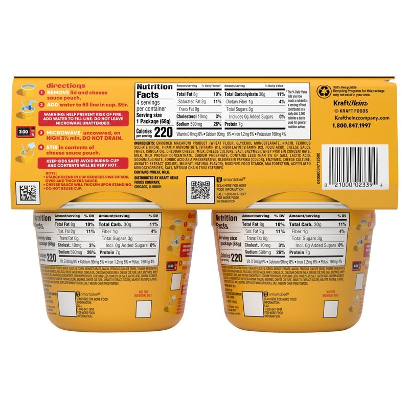 Velveeta Original Microwaveable Shell Pasta &amp; Cheese Sauce, 2.39 oz, 4 count