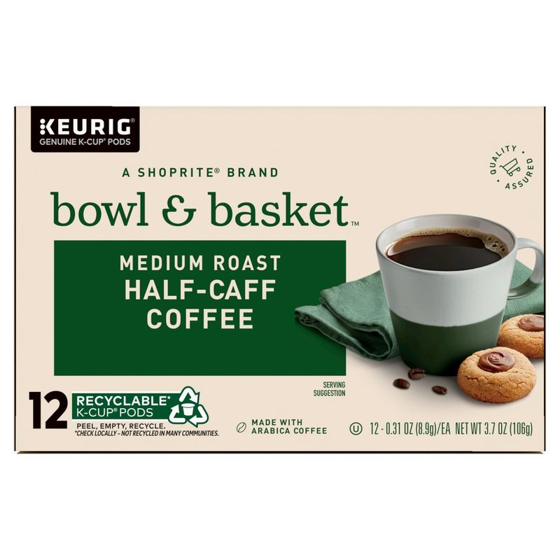 Bowl &amp; Basket Medium Roast Half-Caff Coffee K-Cup Pods, 0.31 oz, 12 count