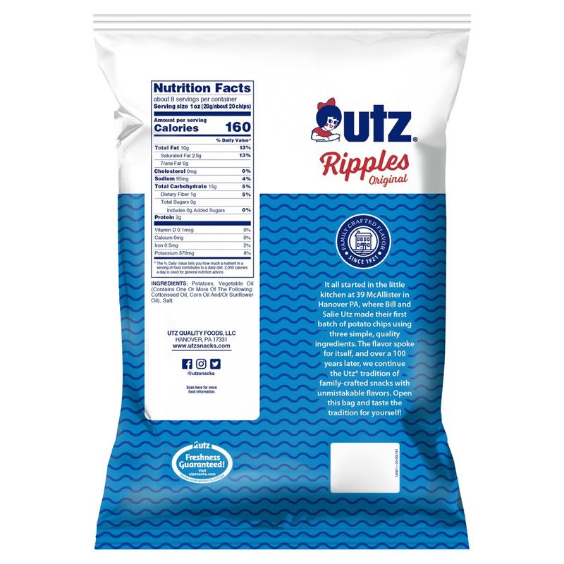 Utz Ripples Original Potato Chips Family Size, 7.75 oz