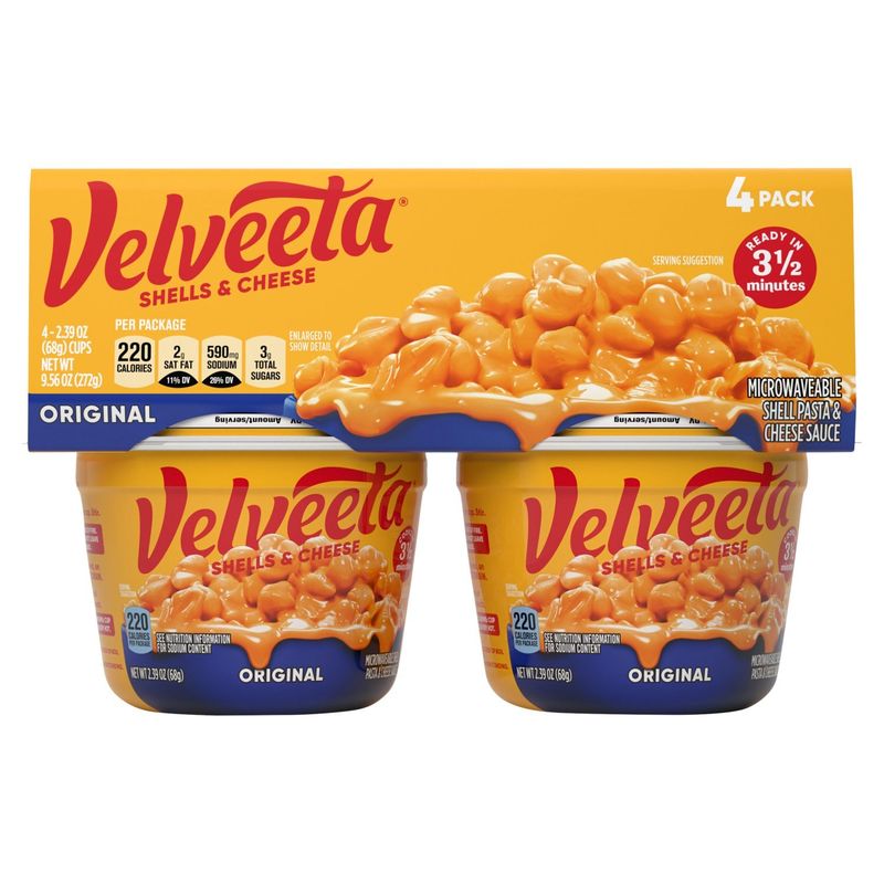 Velveeta Original Microwaveable Shell Pasta &amp; Cheese Sauce, 2.39 oz, 4 count