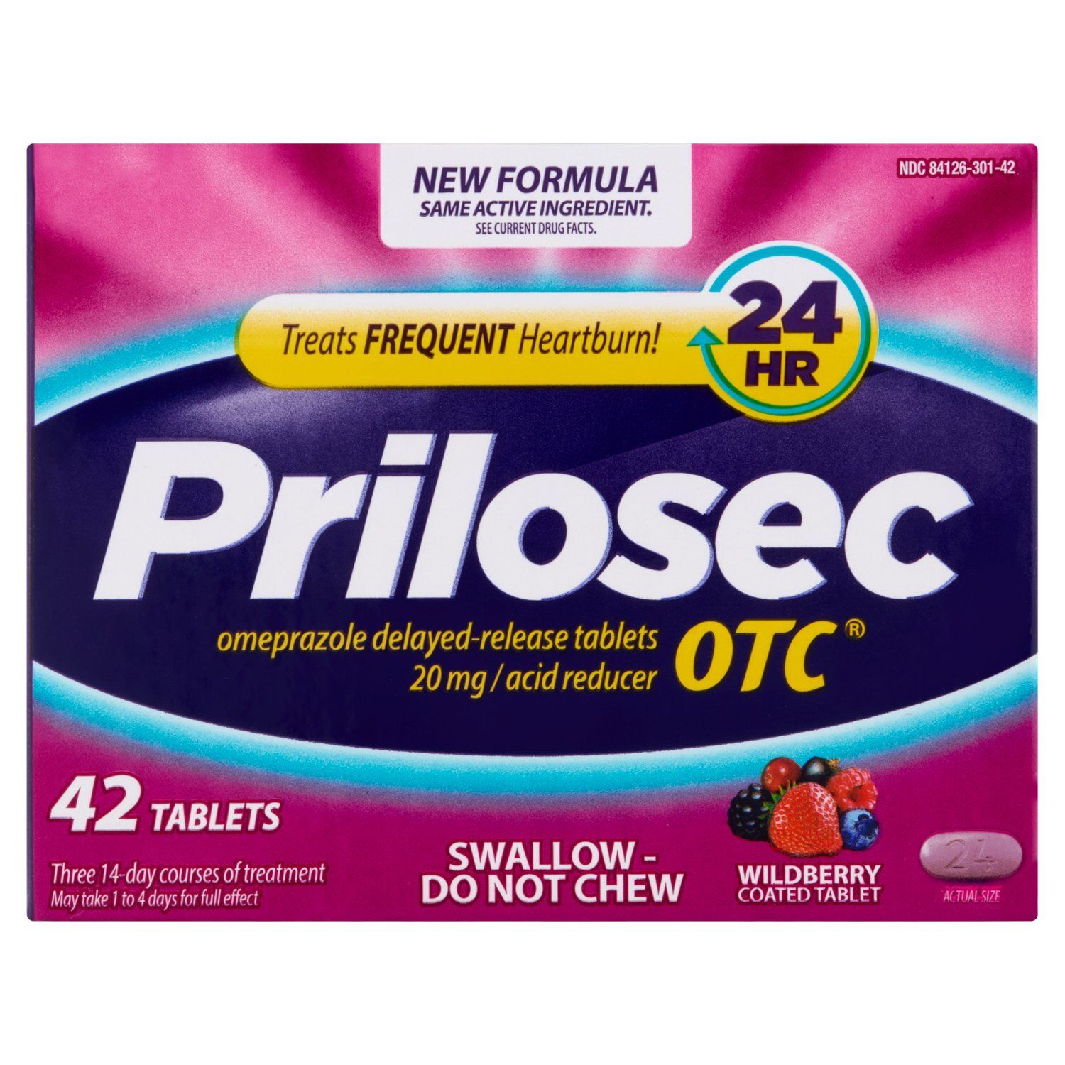 Prilosec OTC Omeprazole Delayed-Release Acid Reducer Wildberry Coated Tablet, 20 mg, 42 count