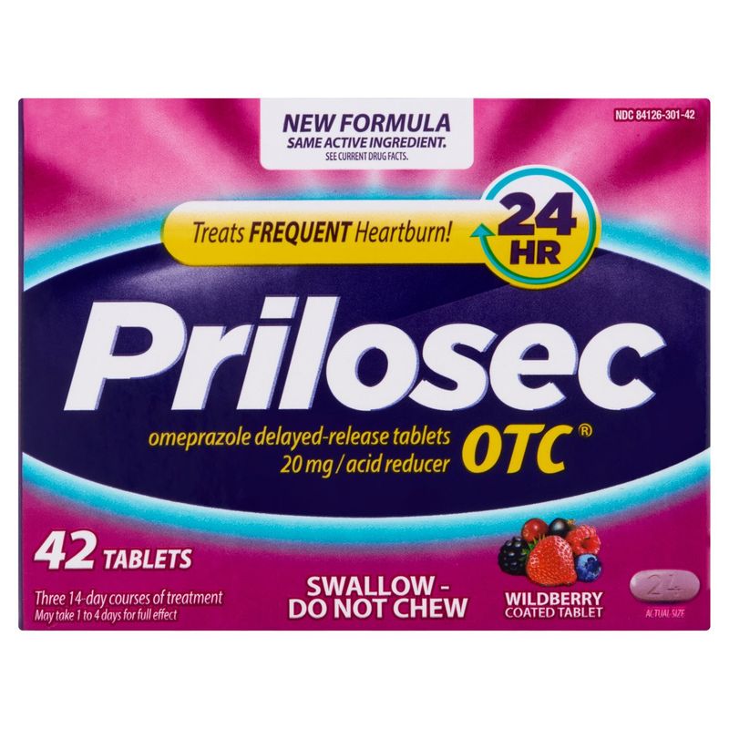 Prilosec OTC Omeprazole Delayed-Release Acid Reducer Wildberry Coated Tablet, 20 mg, 42 count