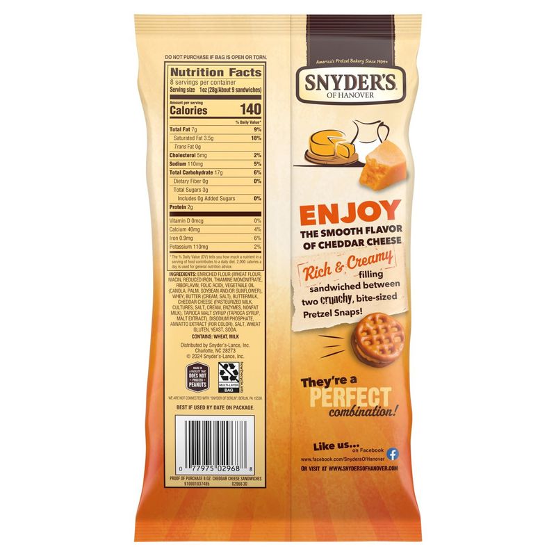 Snyder's of Hanover Cheddar Cheese Filled Pretzel Sandwiches, 8 oz