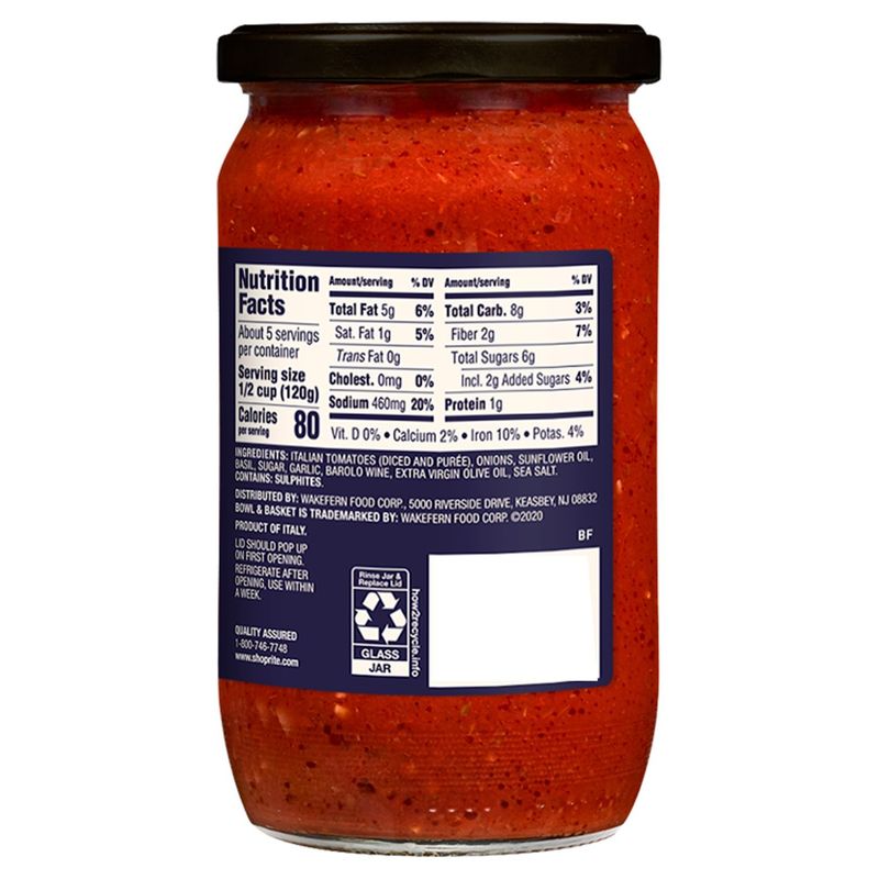 Bowl &amp; Basket Specialty Marinara Sauce with Barolo Wine, 24 oz