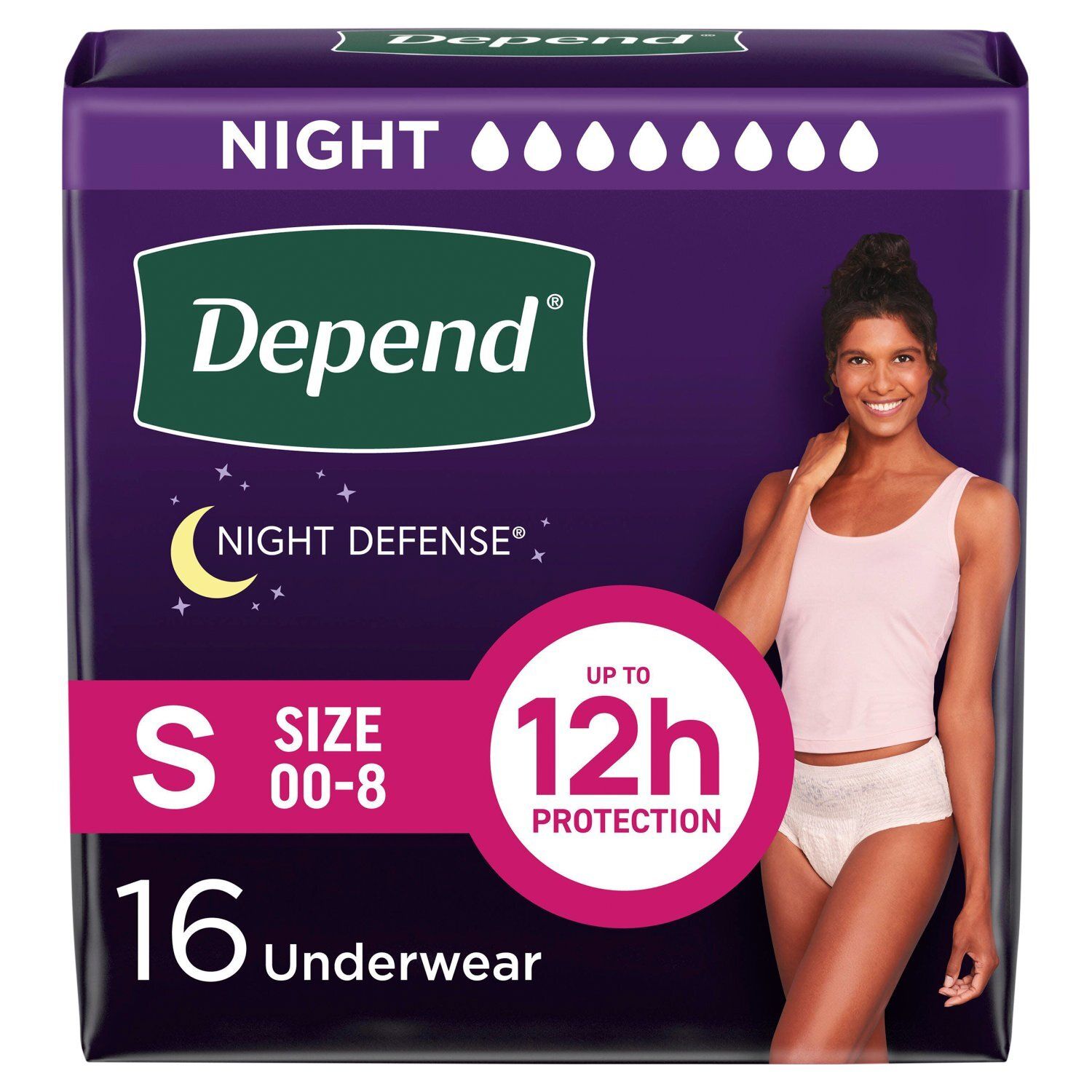 Depend Night Defense Fresh Protection Underwear, Size S, 16 count