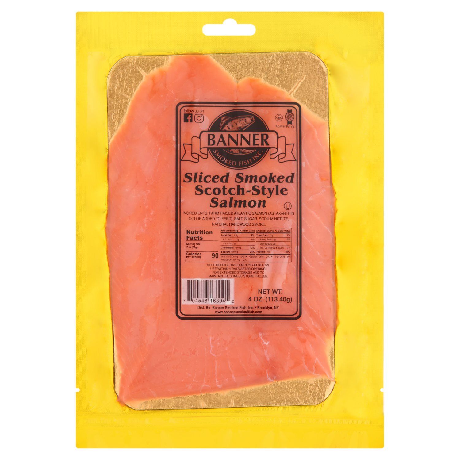 Banner Smoked Fish Inc. Sliced Smoked Scotch-Style Salmon, 4 oz