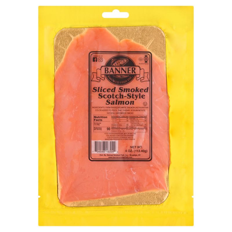 Banner Smoked Fish Inc. Sliced Smoked Scotch-Style Salmon, 4 oz