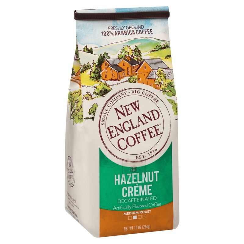 New England Coffee Hazelnut Crème Decaffeinated Medium Roast 100% Arabica Coffee, 10 oz