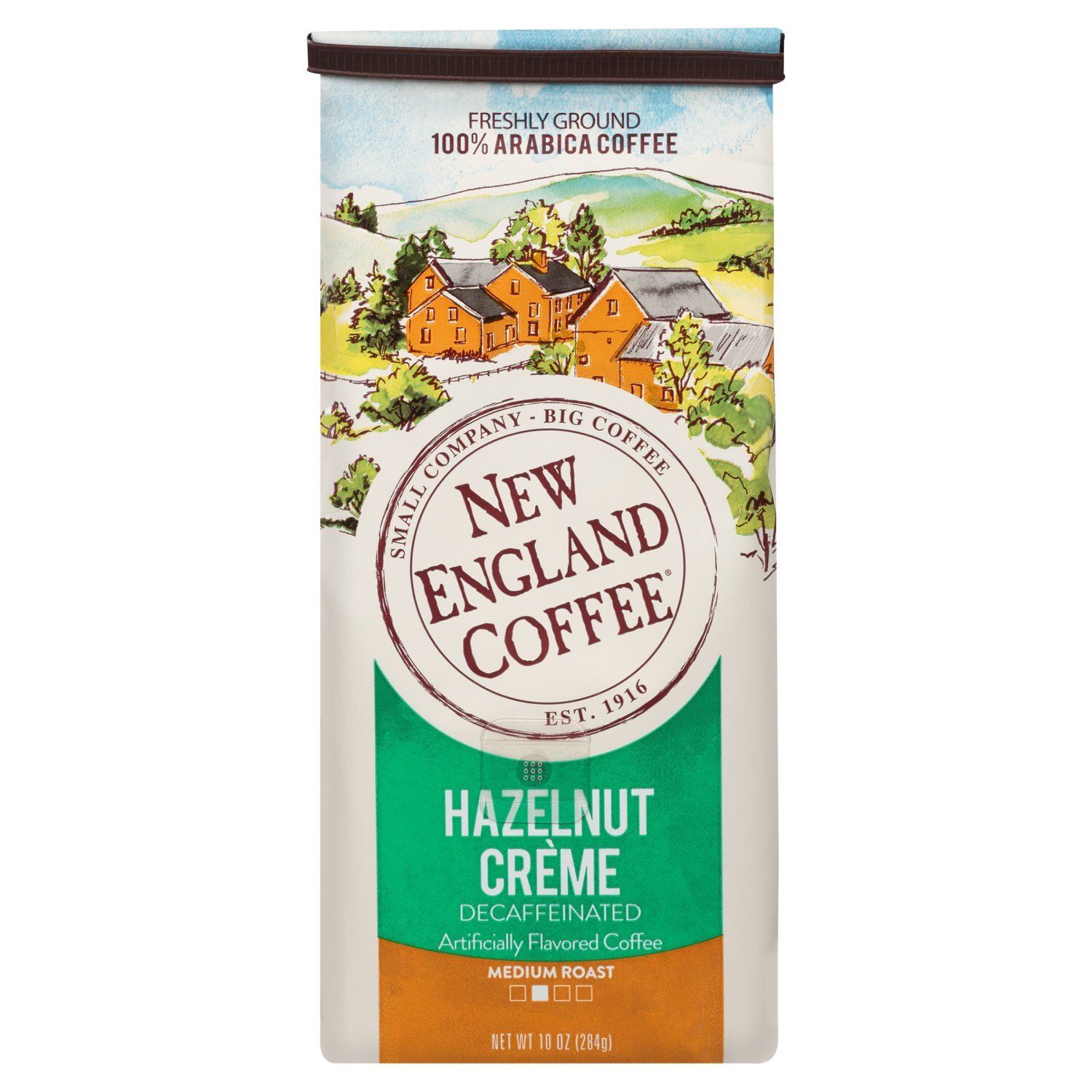 New England Coffee Hazelnut Crème Decaffeinated Medium Roast 100% Arabica Coffee, 10 oz