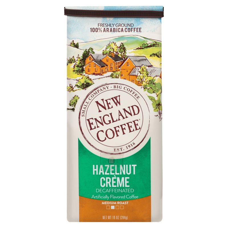 New England Coffee Hazelnut Crème Decaffeinated Medium Roast 100% Arabica Coffee, 10 oz