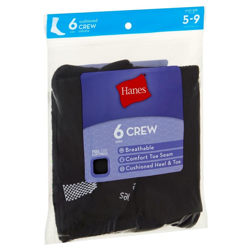 Hanes Cushioned Crew Socks, 5-9, 6 pair
