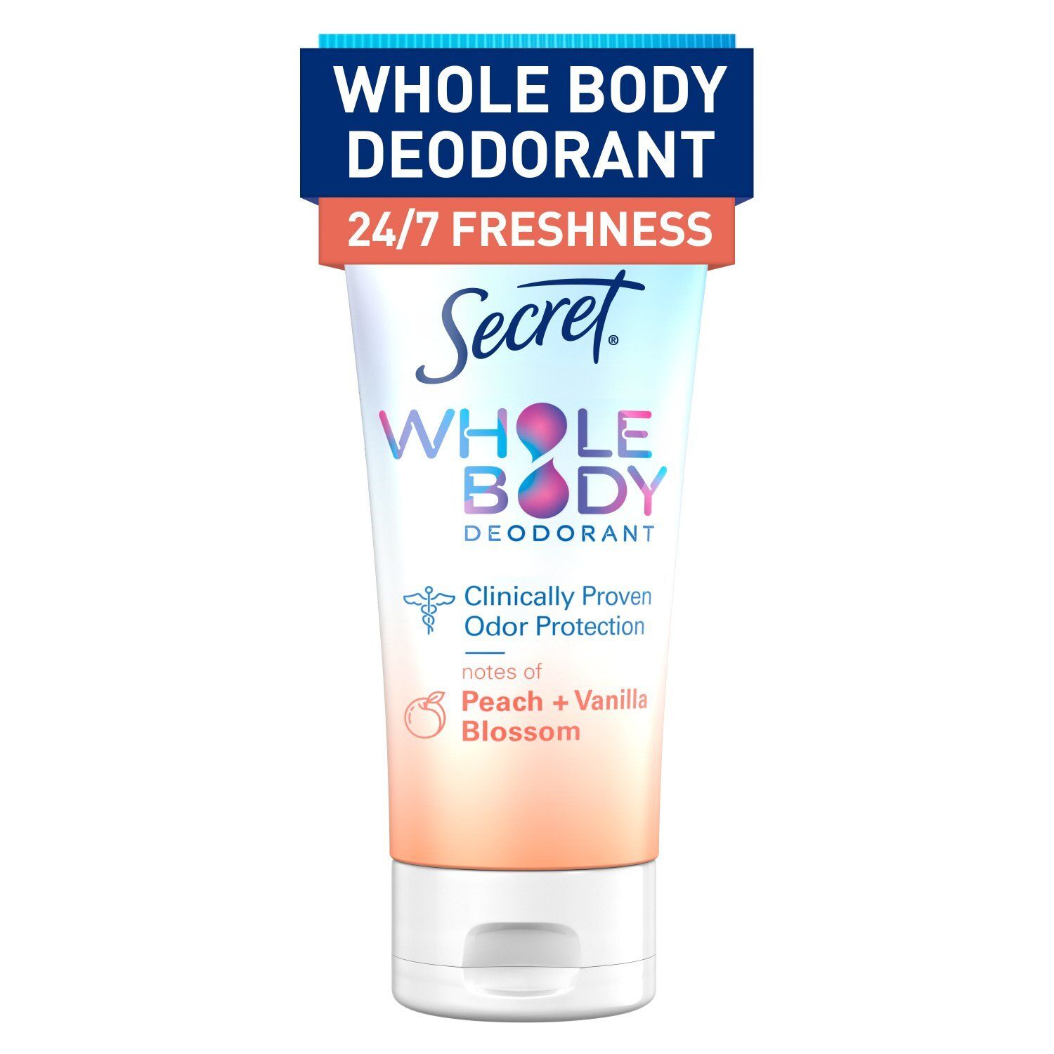 Secret Whole Body Aluminum Free Deodorant Invisible Cream Peach &amp; Vanilla 3.0oz