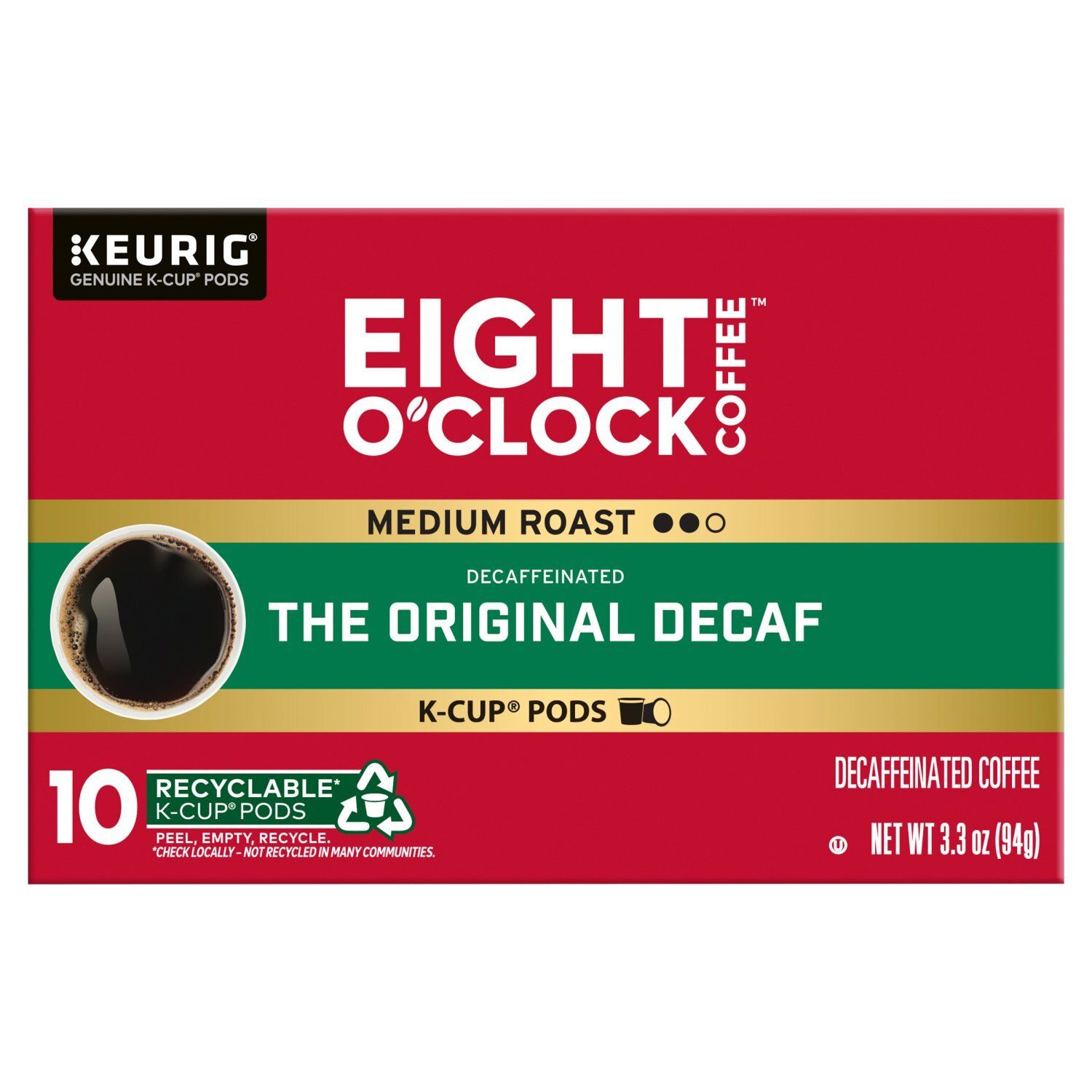 Eight O'Clock Coffee The Original Decaf Medium Roast Coffee K-Cup Pods, 10 count, 3.3 oz